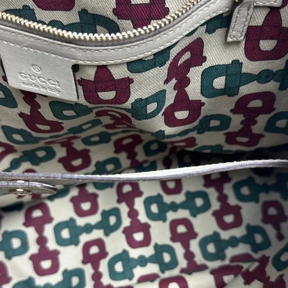 Gucci GG Monogram Embossed Leather Hobo Bag Ivory White Braided Handle - Picture 6 of 13